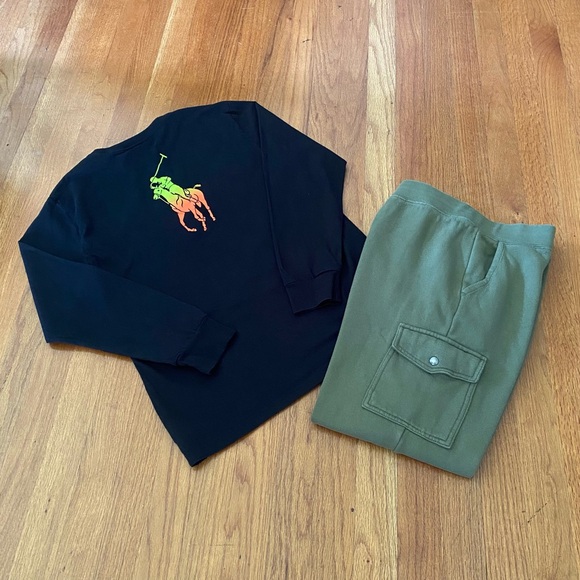 Polo Ralph Lauren Other - Polo by Ralph Lauren Black Neon Pony Logo  and Cargo Pants Boys Set